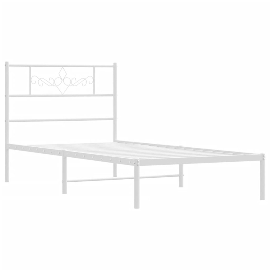 Estructura cama sin colchón con cabecero metal blanco 90x200