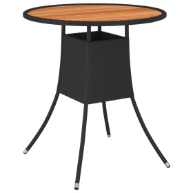 Mesa de comedor de jardín ratán sintético acacia negro Ø 70