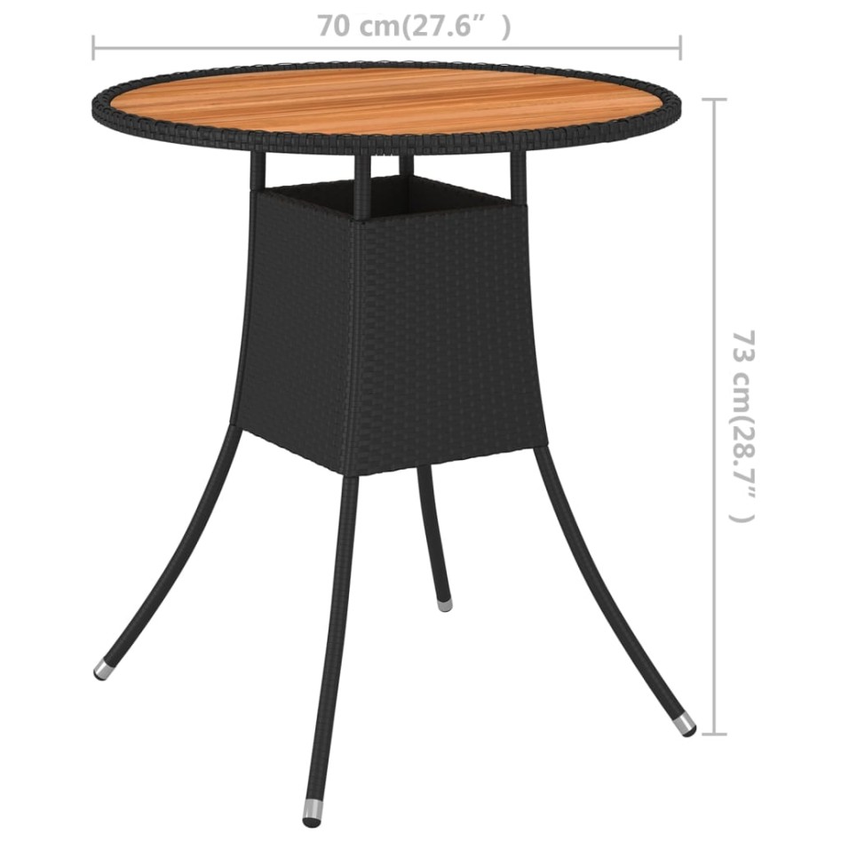 Mesa de comedor de jardín ratán sintético acacia negro Ø 70