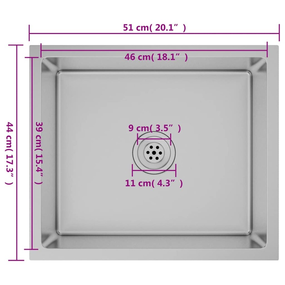 Fregadero de cocina hecho a mano acero