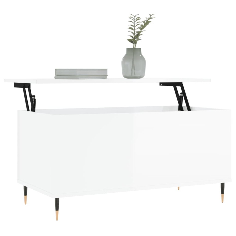 Mesa de centro madera contrachapada blanco brillo 90x44,5x45