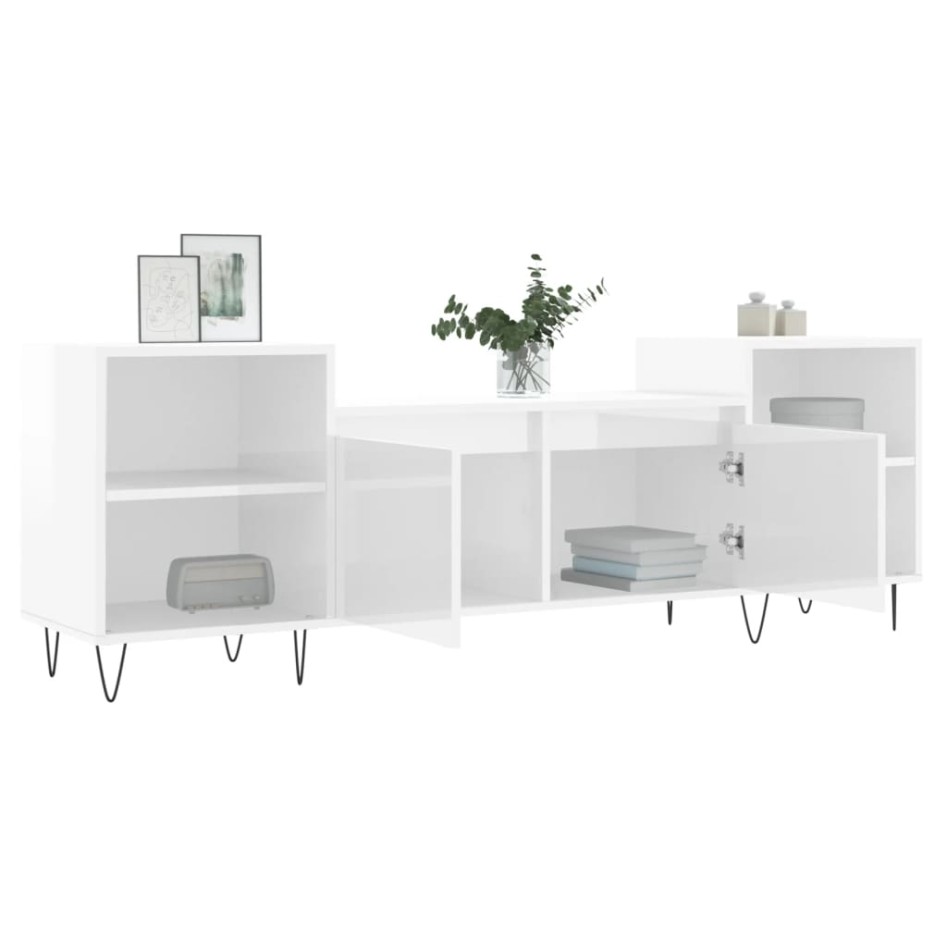 Mueble para TV madera contrachapada blanco brillo 160x35x55