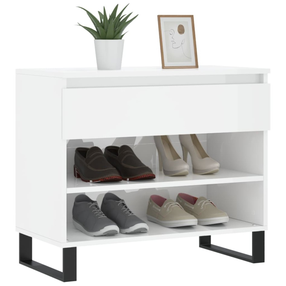 Mueble zapatero madera contrachapada blanco brillo 70x36x60