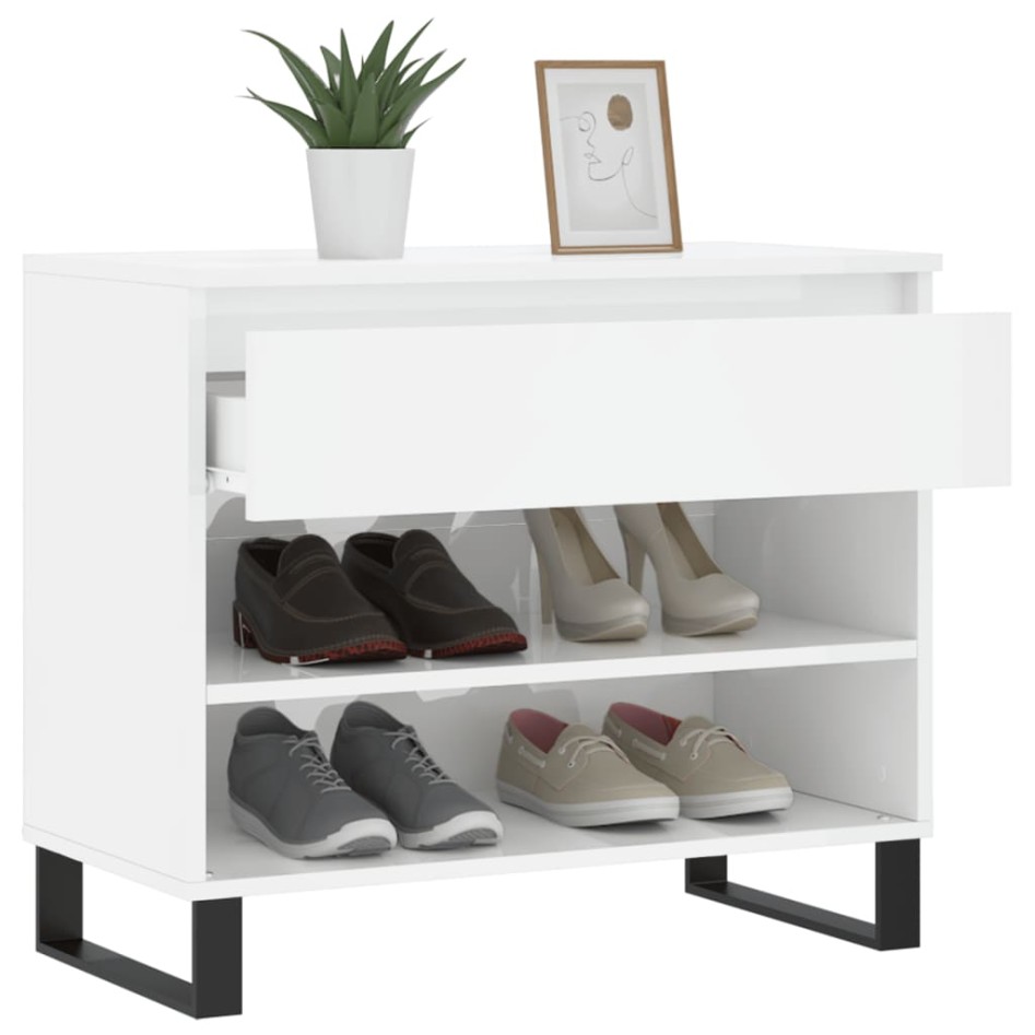 Mueble zapatero madera contrachapada blanco brillo 70x36x60