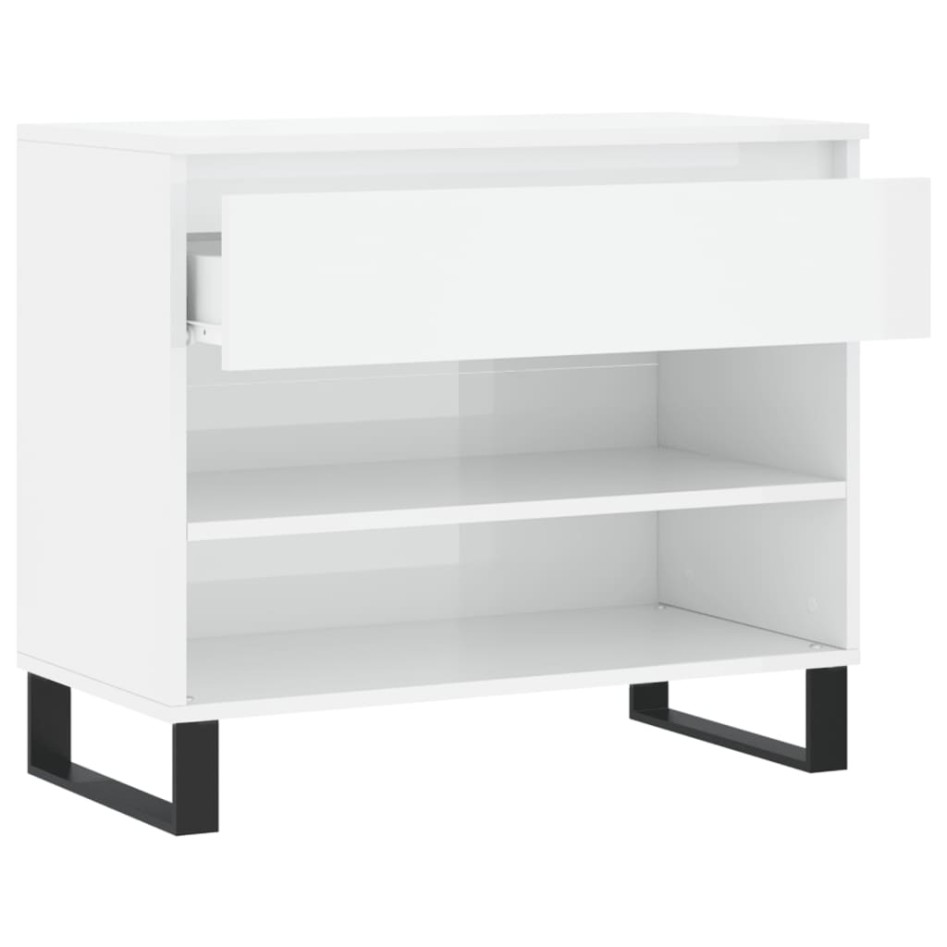 Mueble zapatero madera contrachapada blanco brillo 70x36x60