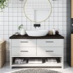 Encimera de baño madera tratada marrón oscuro 100x30x(2-6) cm