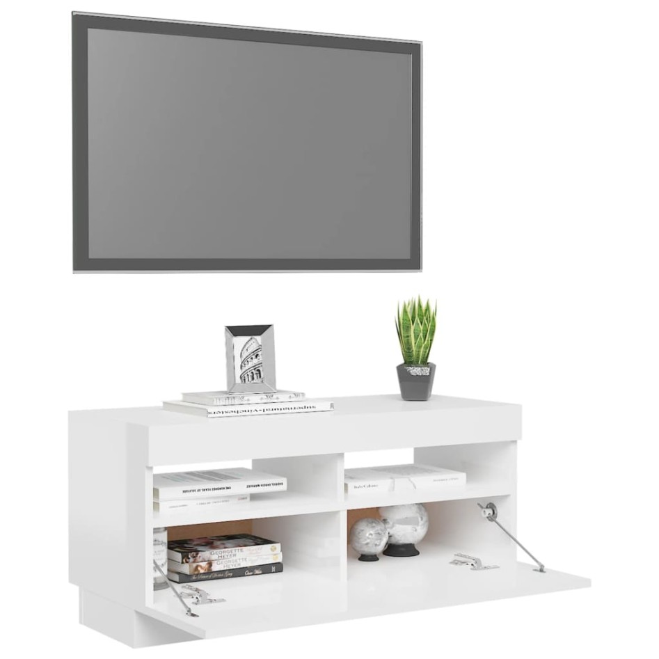 Mueble de TV con luces LED blanco brillante 80x35x40