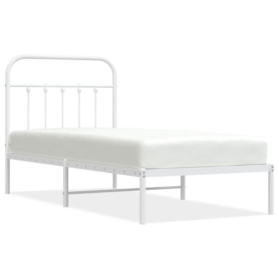 Estructura cama sin colchón con cabecero metal blanco 90x200