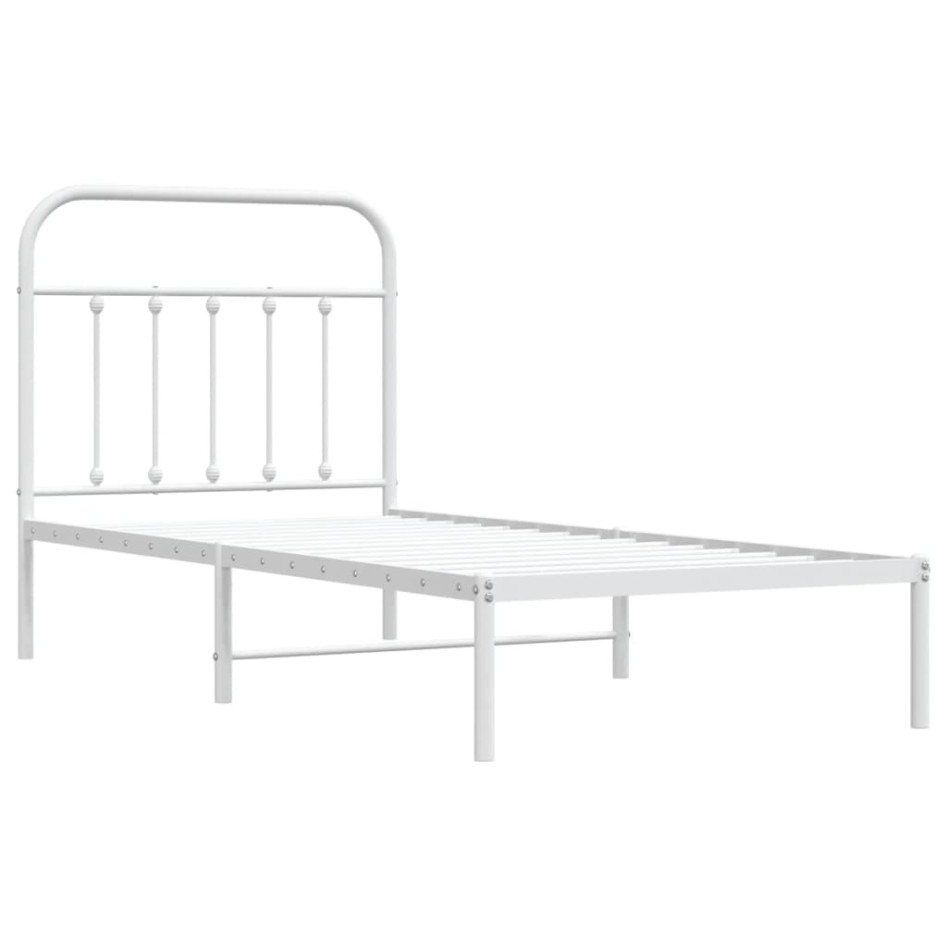 Estructura cama sin colchón con cabecero metal blanco 90x200