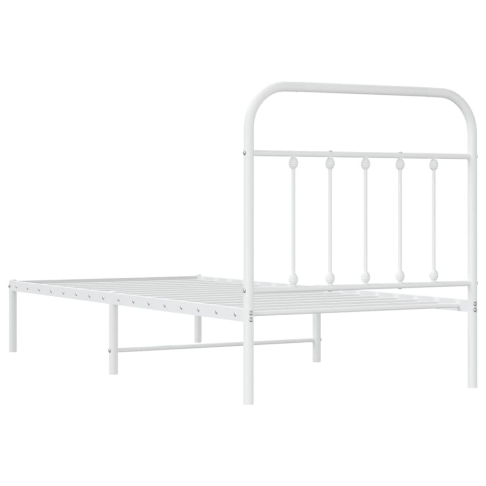 Estructura cama sin colchón con cabecero metal blanco 90x200