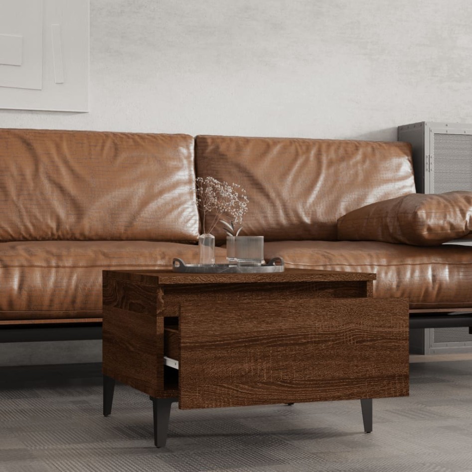 Mesas auxiliares 2 uds contrachapada roble marrón 50x46x35