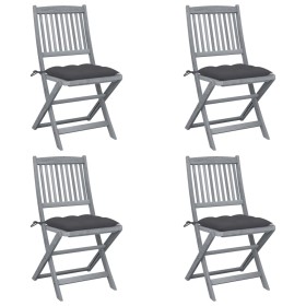 Sillas de jardín plegables 4 uds cojines madera maciza