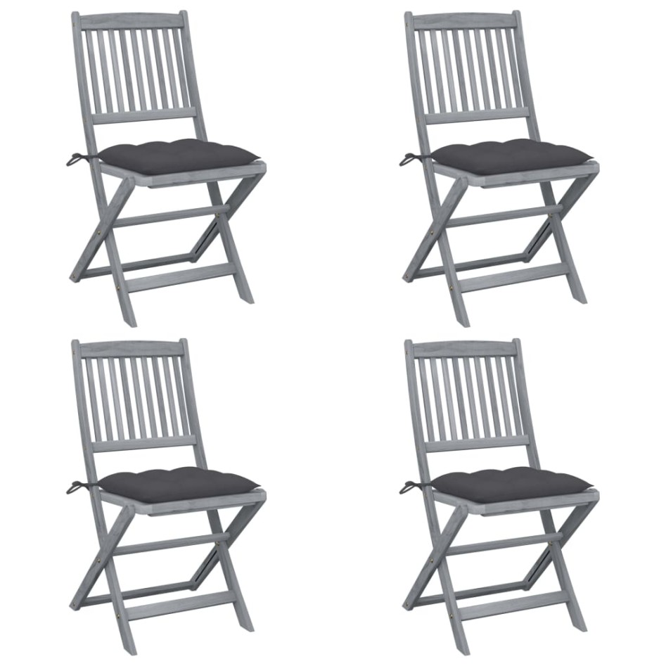 Sillas de jardín plegables 4 uds cojines madera maciza