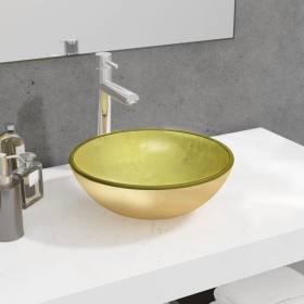 Lavabo de vidrio templado dorado 35x12
