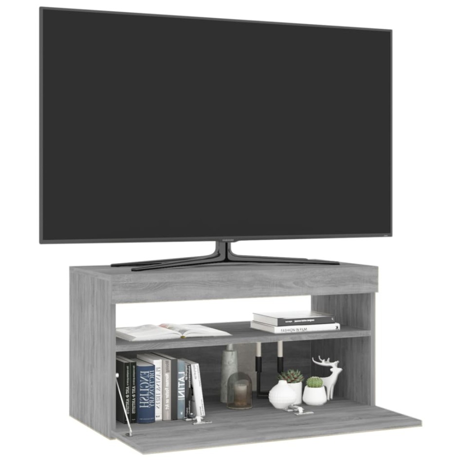 Mueble de TV con luces LED gris Sonoma 75x35x40