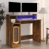 Escritorio con LED madera ingeniería roble ahumado 97x45x90