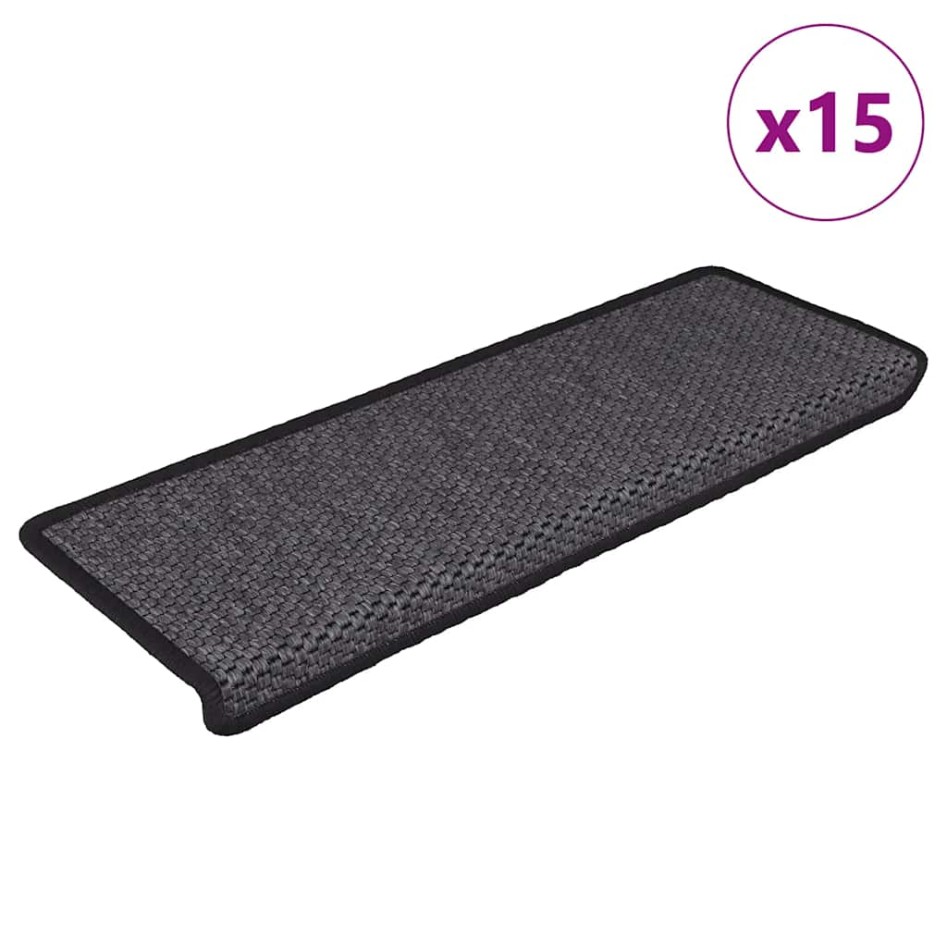 Alfombra autoadhesiva escalera sisal 15 uds antracita