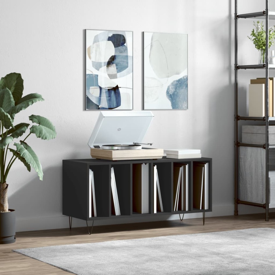 Mueble para discos madera contrachapada negro 100x38x48