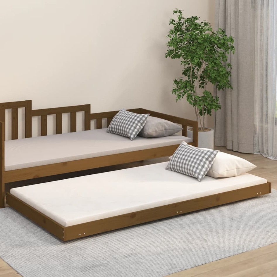 Estructura de cama madera maciza pino marrón miel 90x200
