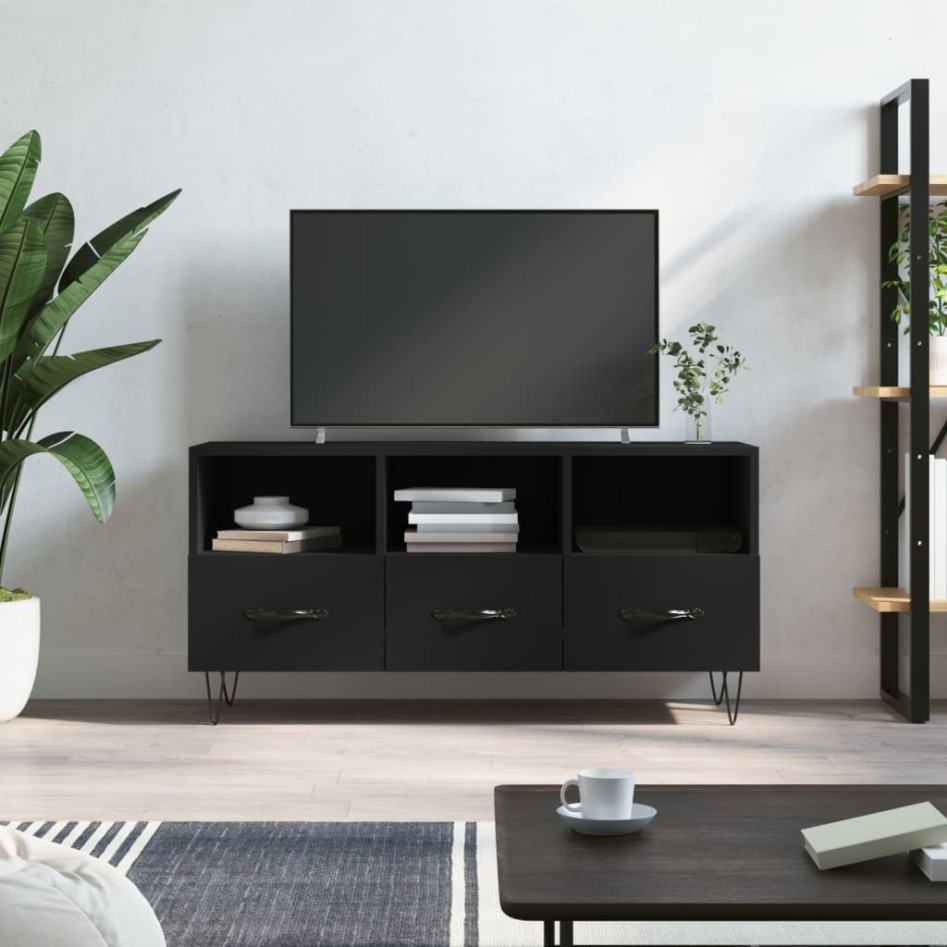 Mueble de TV madera de ingeniería negro 102x36x50