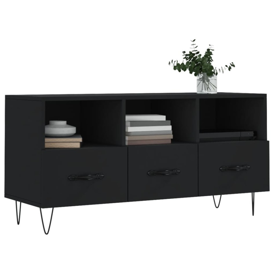 Mueble de TV madera de ingeniería negro 102x36x50
