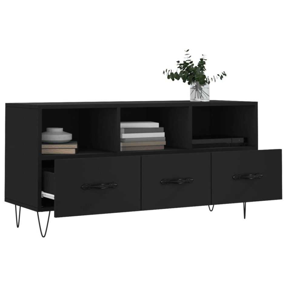 Mueble de TV madera de ingeniería negro 102x36x50