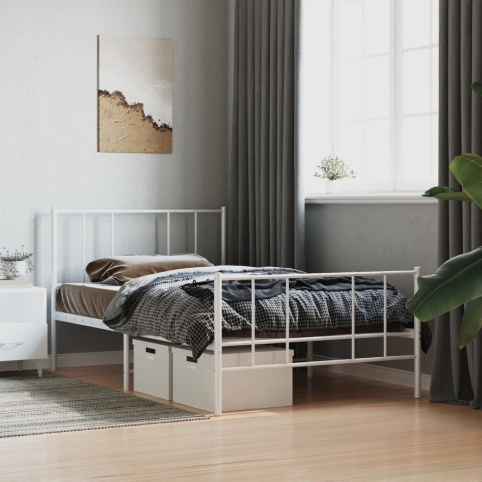 Estructura cama sin colchón con estribo metal blanco 90x190