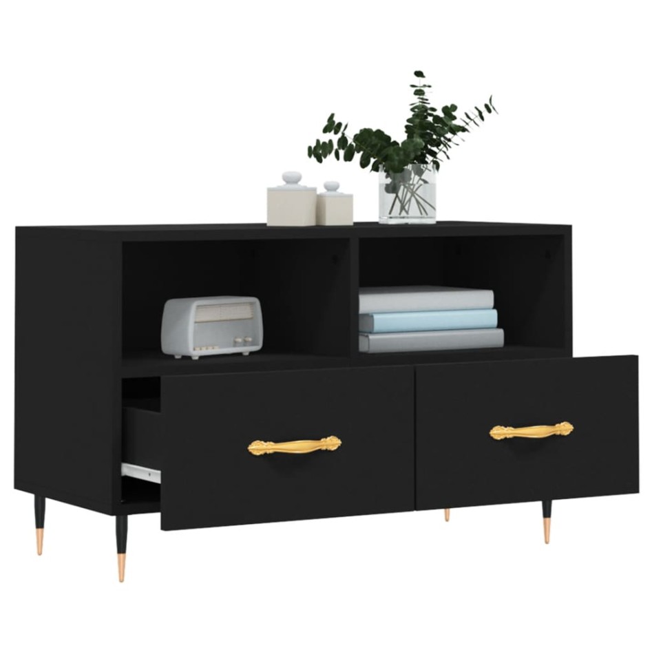 Mueble para TV madera contrachapada negro 80x36x50