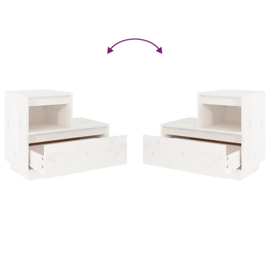 Mesita de noche madera maciza de pino blanco 60x34x51