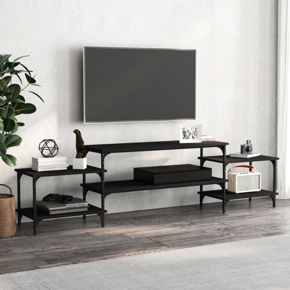Mueble para TV madera contrachapada negro 197x35x52