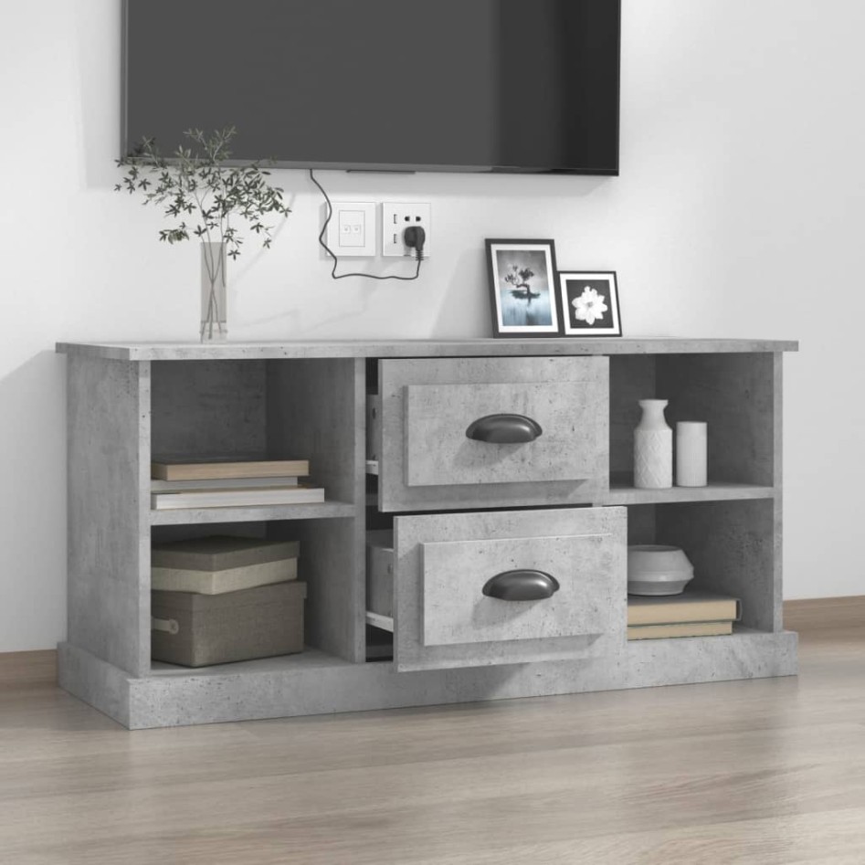 Mueble de TV madera contrachapada gris hormigón 99,5x35,5x48