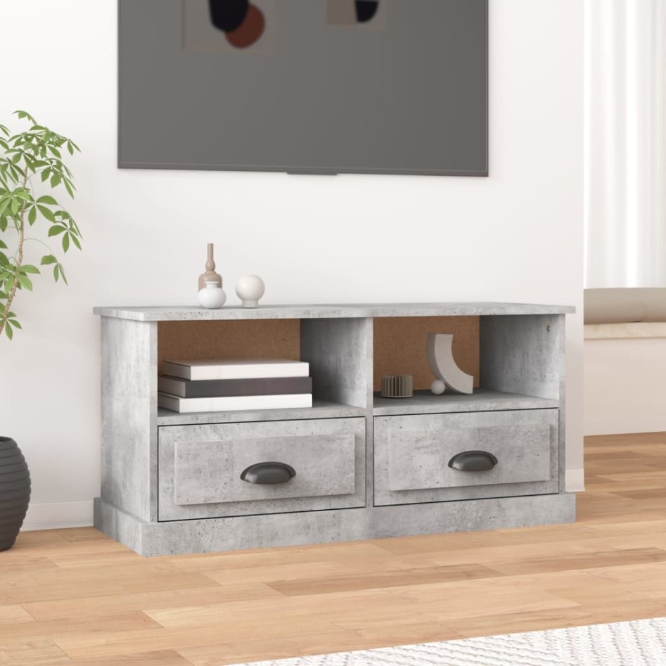 Mueble de TV madera contrachapada gris hormigón 93x35,5x45