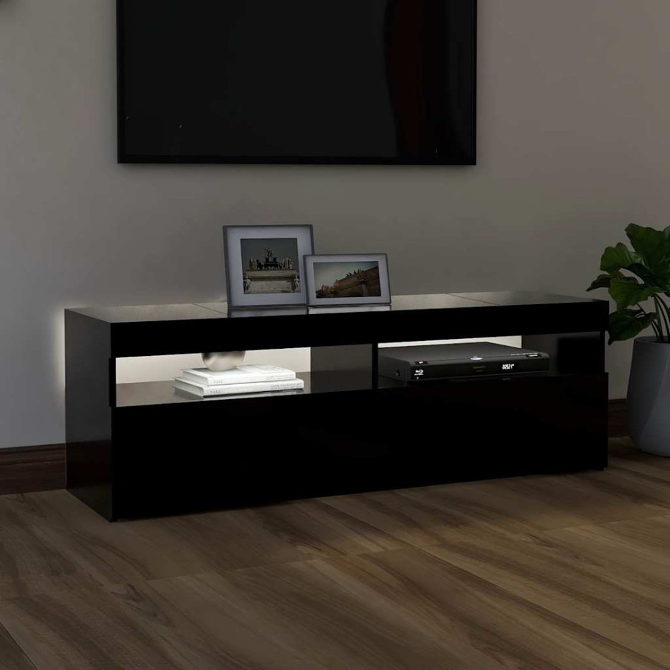 Mueble de TV con luces LED negro 120x35x40