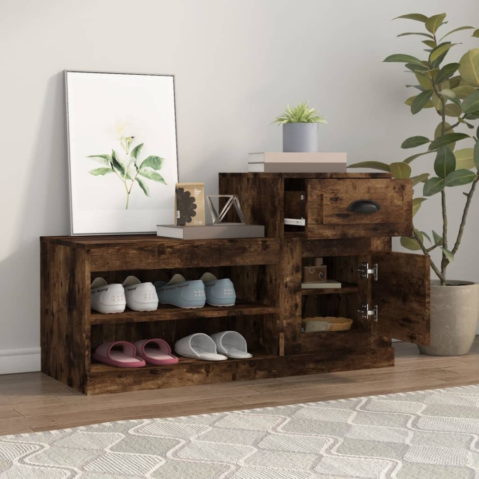 Mueble zapatero madera contrachapada roble ahumado 100x42x60