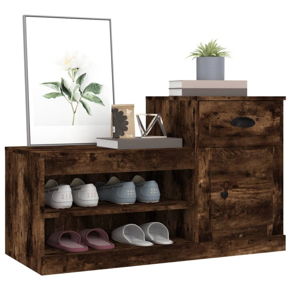 Mueble zapatero madera contrachapada roble ahumado 100x42x60