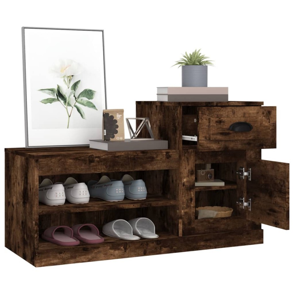 Mueble zapatero madera contrachapada roble ahumado 100x42x60