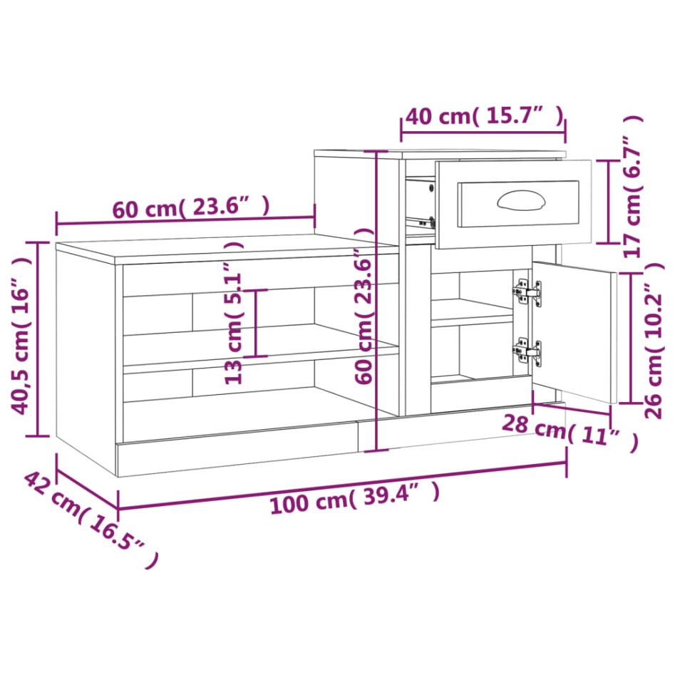 Mueble zapatero madera contrachapada roble ahumado 100x42x60