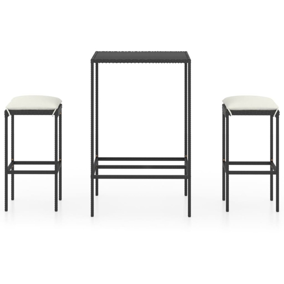 Mesa y taburetes altos jardín y cojines 3 pzas ratán PE