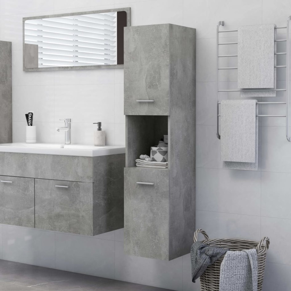 Armario de baño madera contrachapada gris hormigón 30x30x130