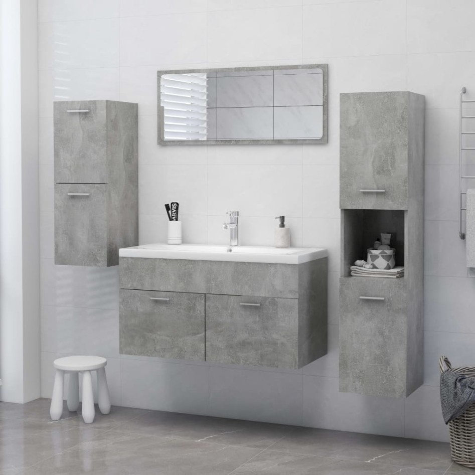 Armario de baño madera contrachapada gris hormigón 30x30x130