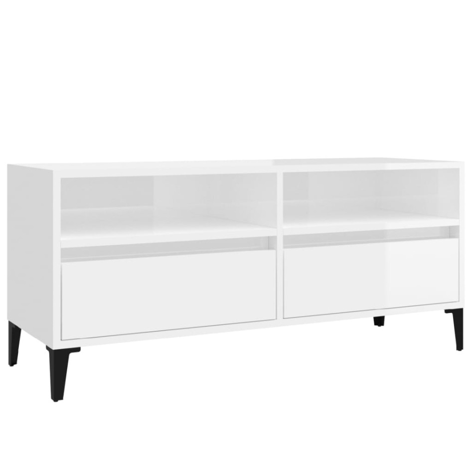 Mueble de TV madera contrachapada blanco brillo