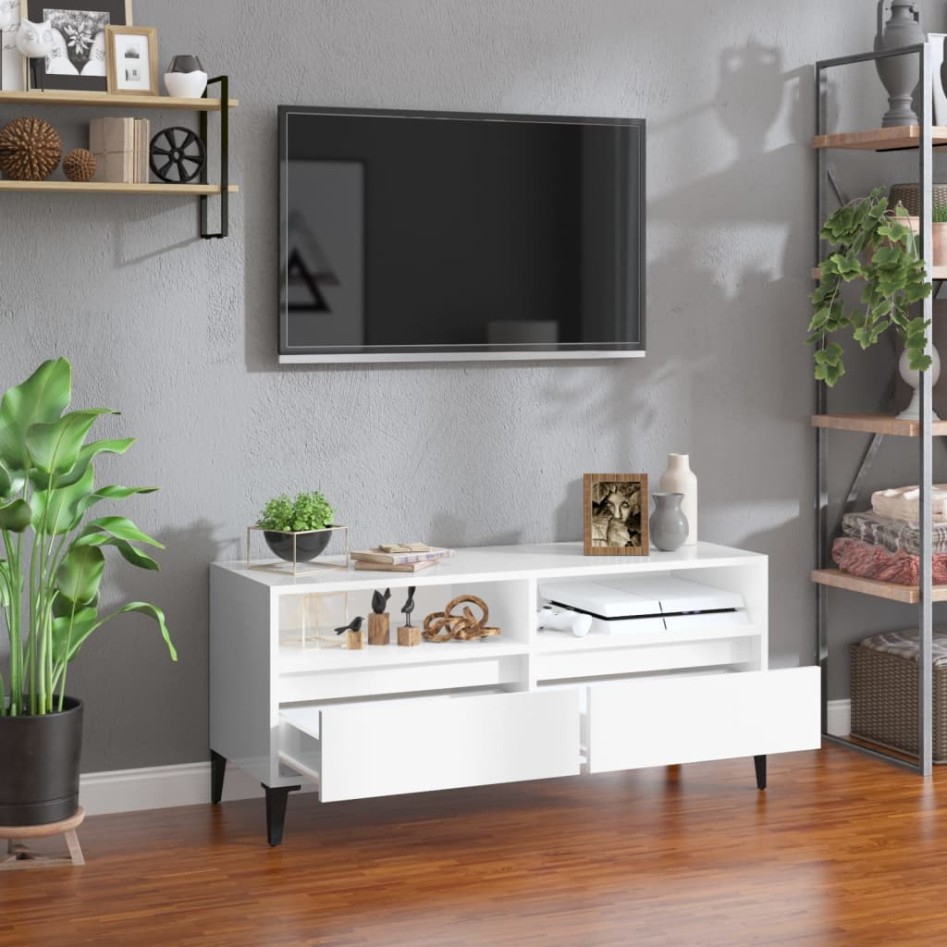 Mueble de TV madera contrachapada blanco brillo