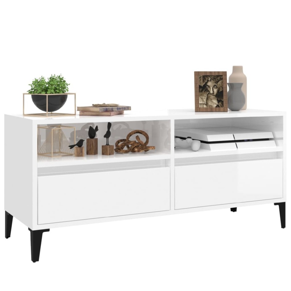 Mueble de TV madera contrachapada blanco brillo