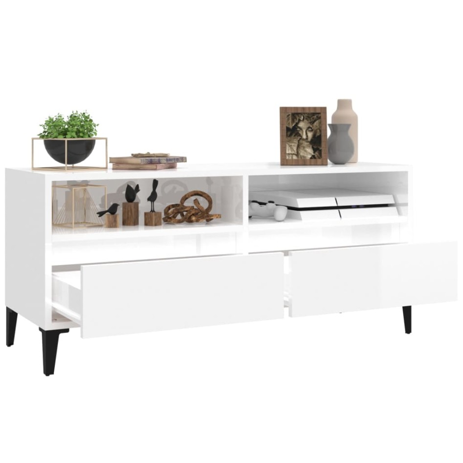 Mueble de TV madera contrachapada blanco brillo