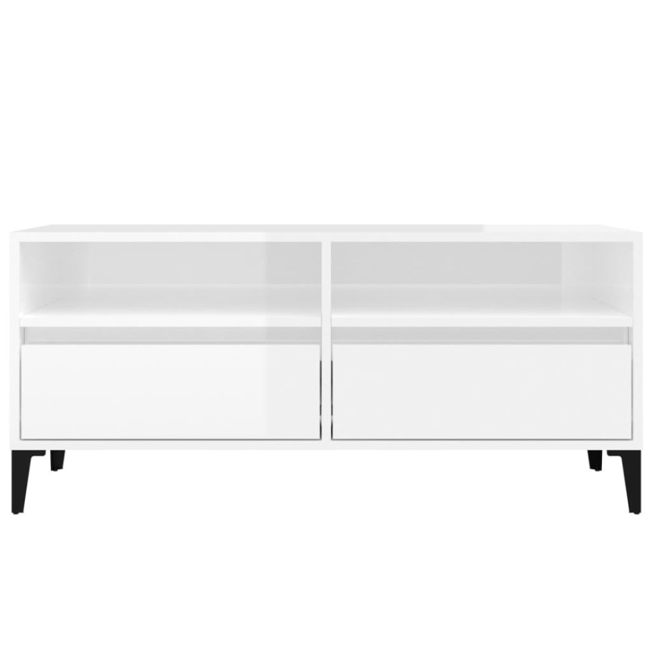 Mueble de TV madera contrachapada blanco brillo