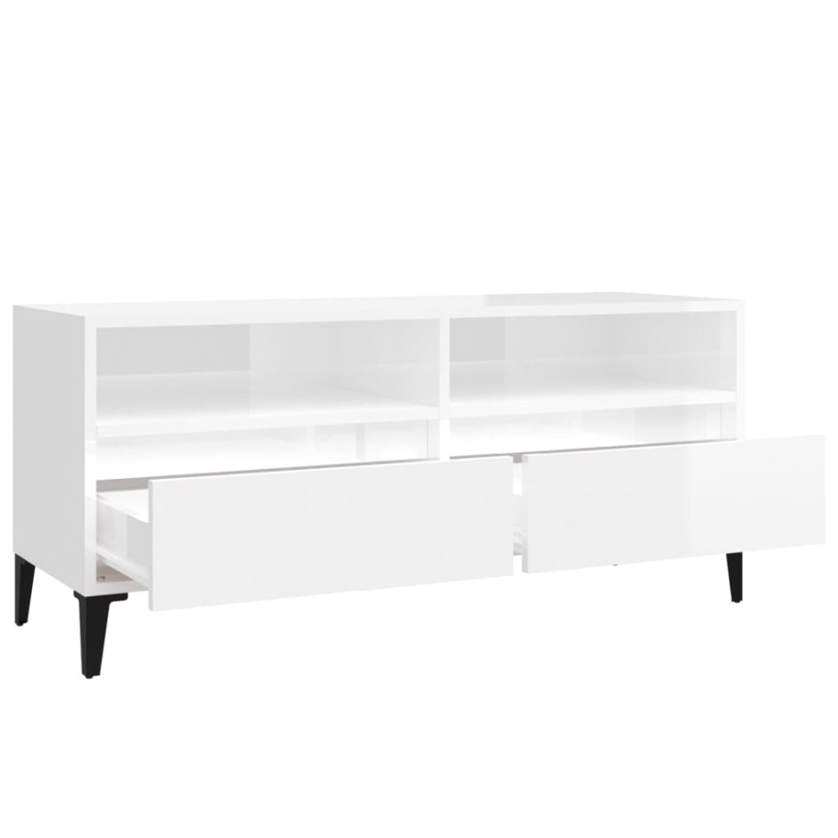 Mueble de TV madera contrachapada blanco brillo
