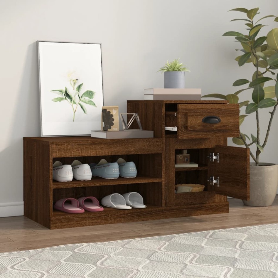 Mueble zapatero madera contrachapada roble marrón 100x42x60