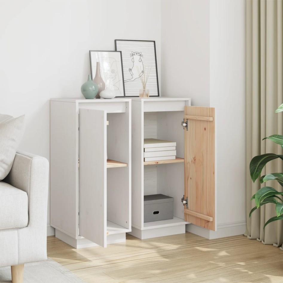Aparador 2 uds madera maciza de pino blanco 31,5x34x75
