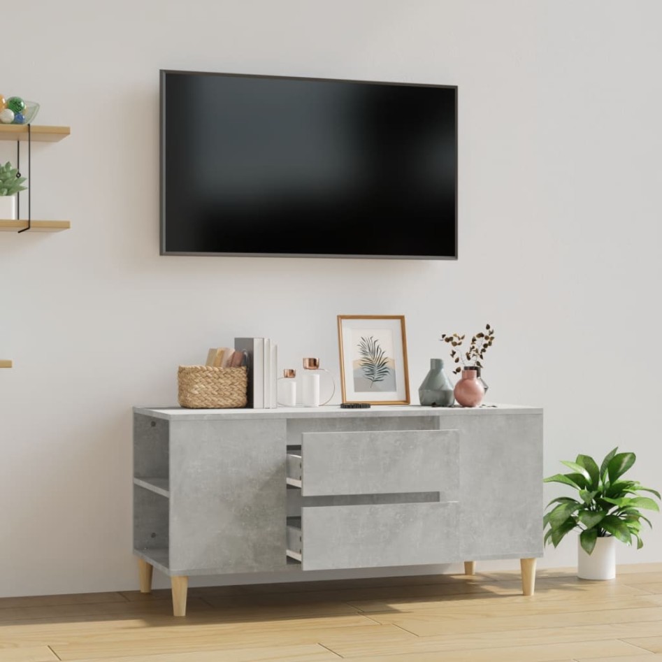 Mueble de TV madera contrachapada gris hormigón 102x44,5x50