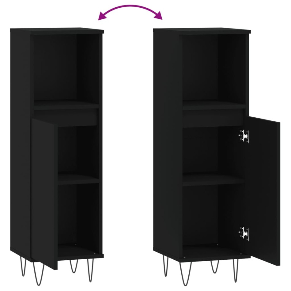 Armario de baño madera contrachapada negro 30x30x100